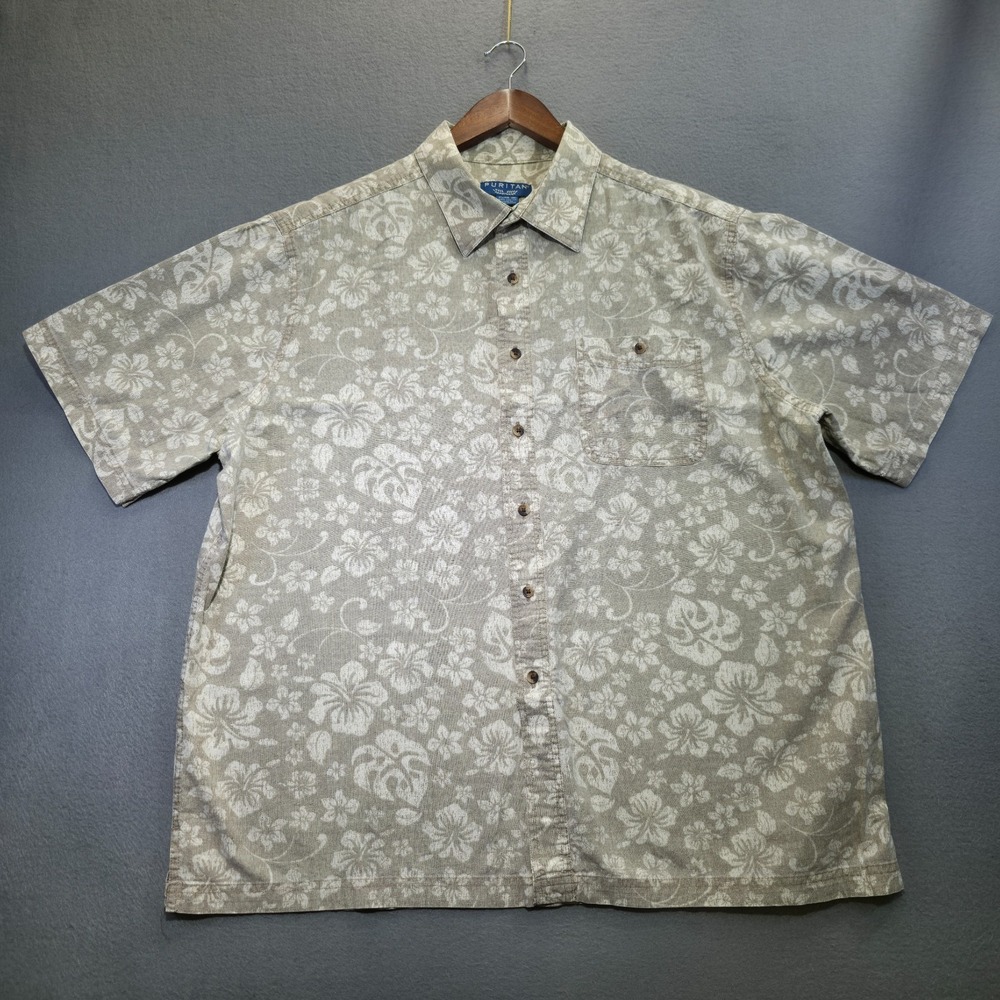 Puritan‎ Men's Floral Short Sleeve Button Up Shirt Size XL